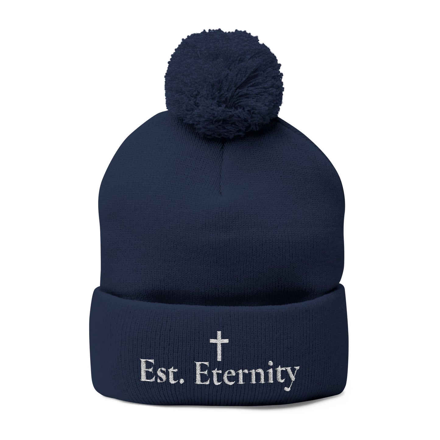 Embroidered 'Eve, Eternity' Pom-Pom Knit Cap — Cozy Christian Beanie