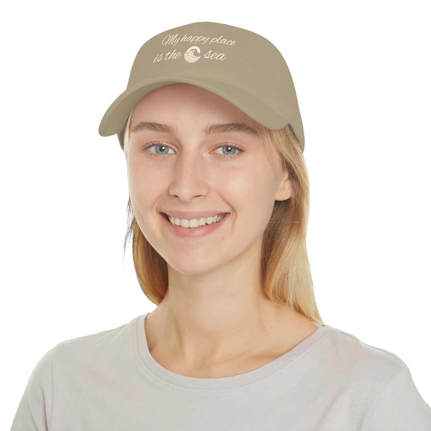 my happy place Is the sea Low Profile Baseball Cap with wave accent