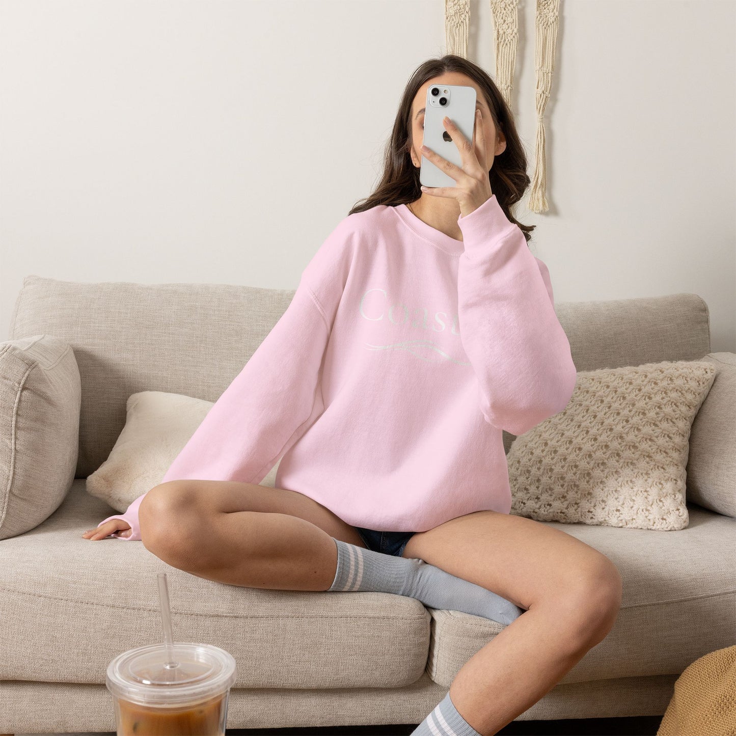 Personalize Embroidered crewneck Sweatshirt — Use your own words on front and left sleeve