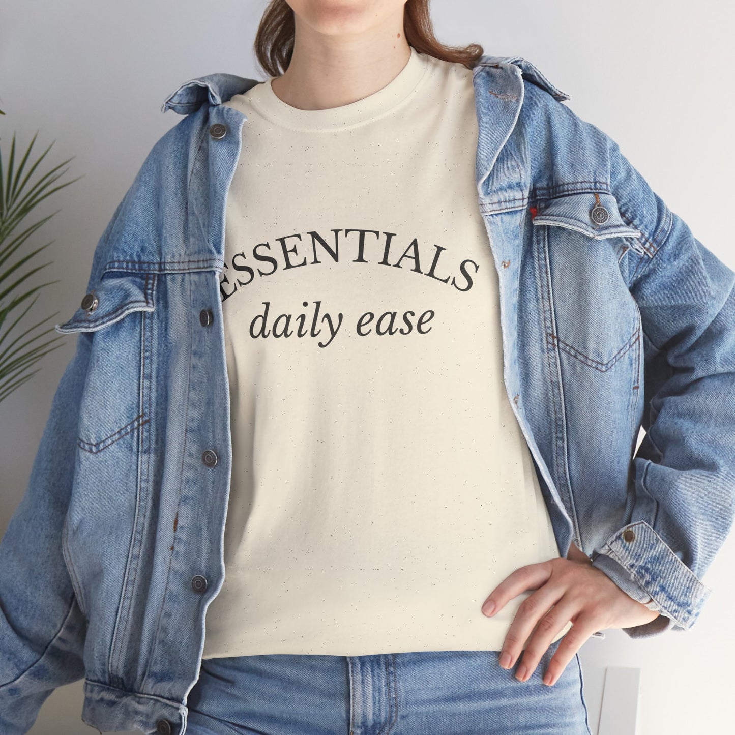 Essentials Embroidered Unisex Heavy Cotton Tee | Daily Ease Curved Text T-Shirt | Minimalist Everyday Shirt