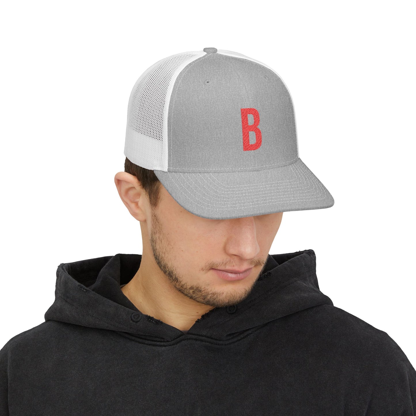 Boston (B) red embroidered Monogram Snapback Trucker Cap - Heritage Places Collection