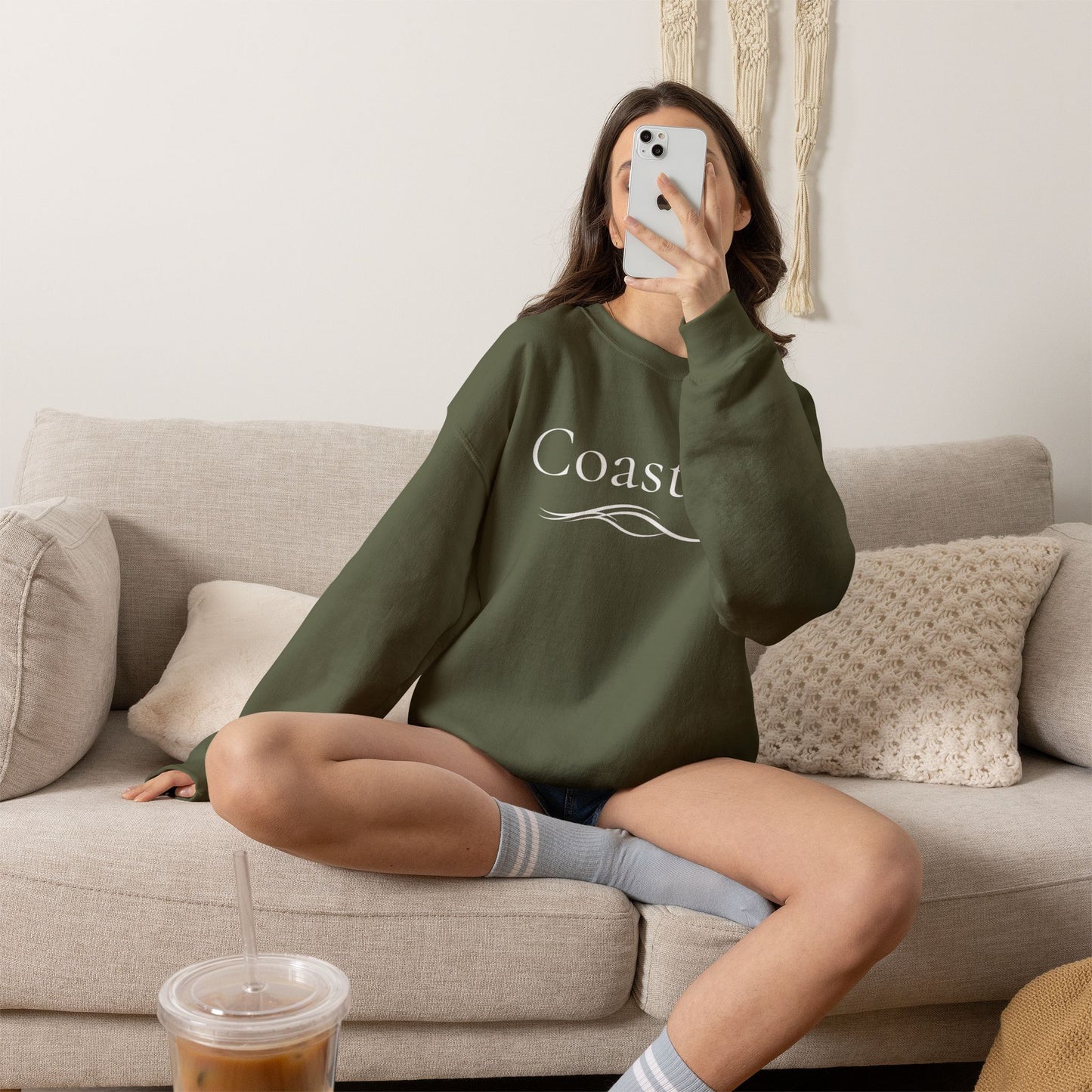Personalize Embroidered crewneck Sweatshirt — Use your own words on front and left sleeve