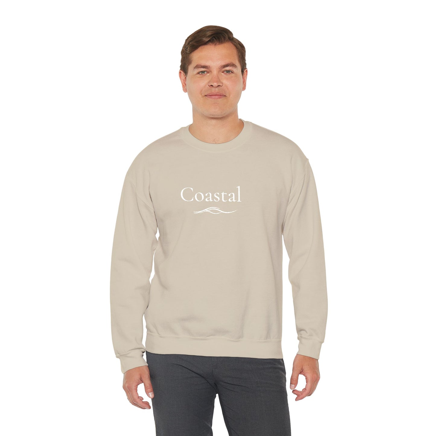 Coastal Crewneck Sweatshirt — Minimal Nautical Wave Graphic