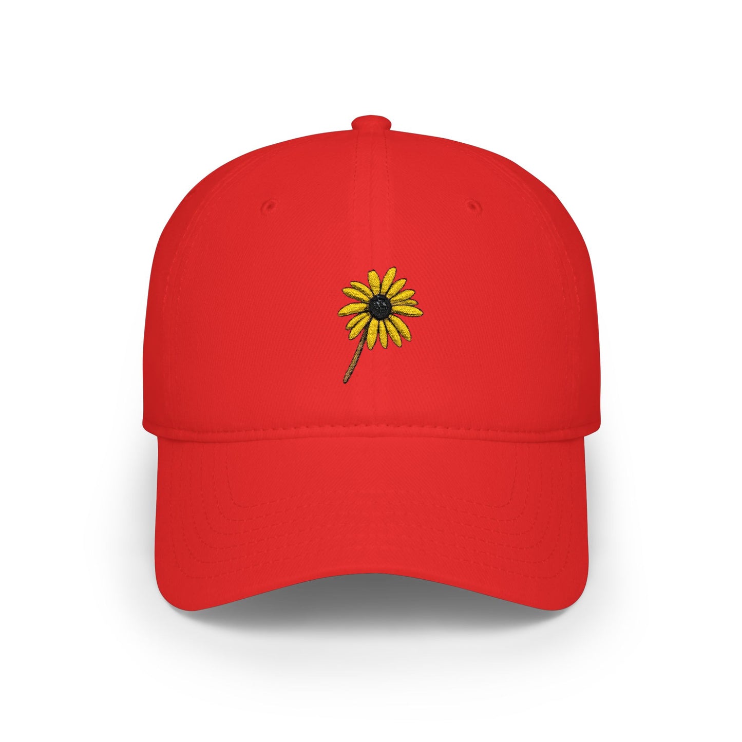 Black-Eyed Susan Mom Cap — Low Profile Baseball Hat, with Embroidered flower front and Mom text back