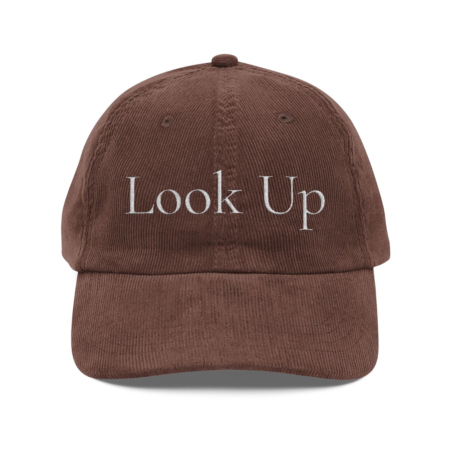 Look Up Embroidered Corduroy Cap-Faith Inspired Hat with Cross on back
