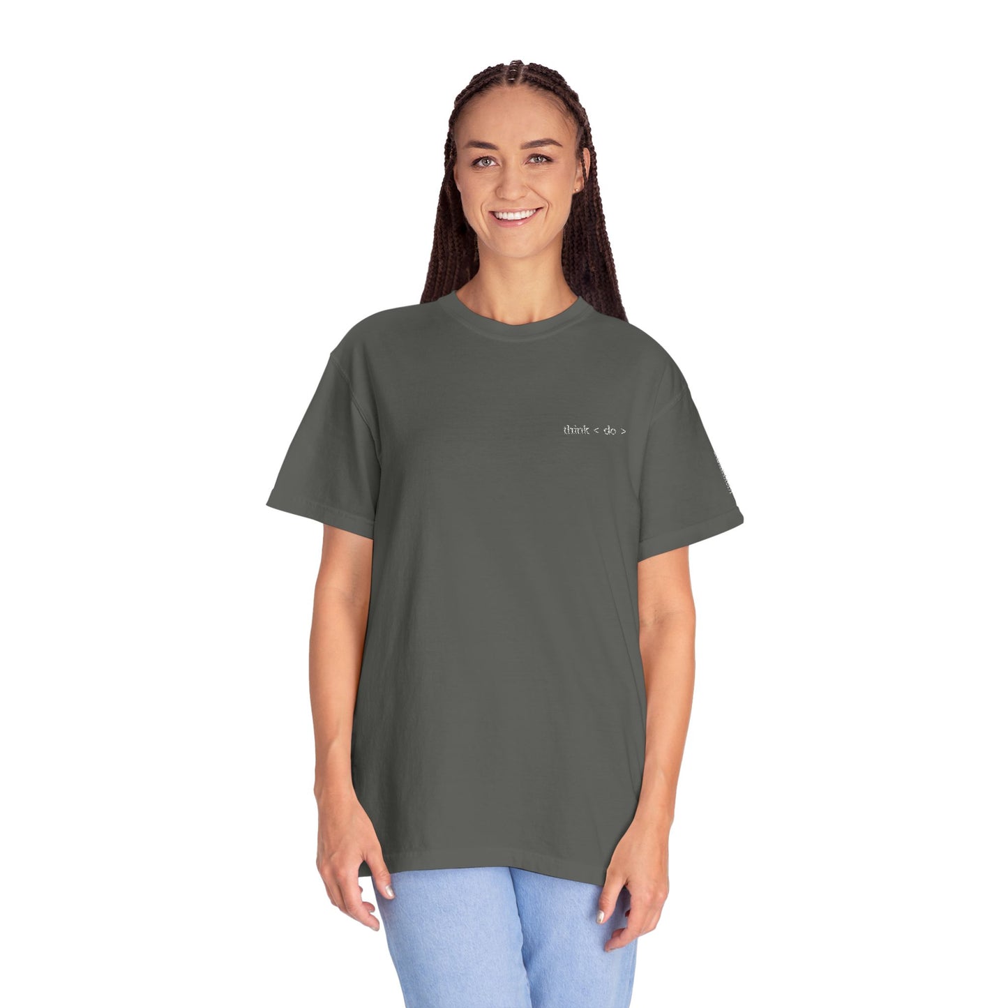 Think < Do > Embroidered Unisex T-Shirt | Minimalist Everyday Tee | Ivory Thread