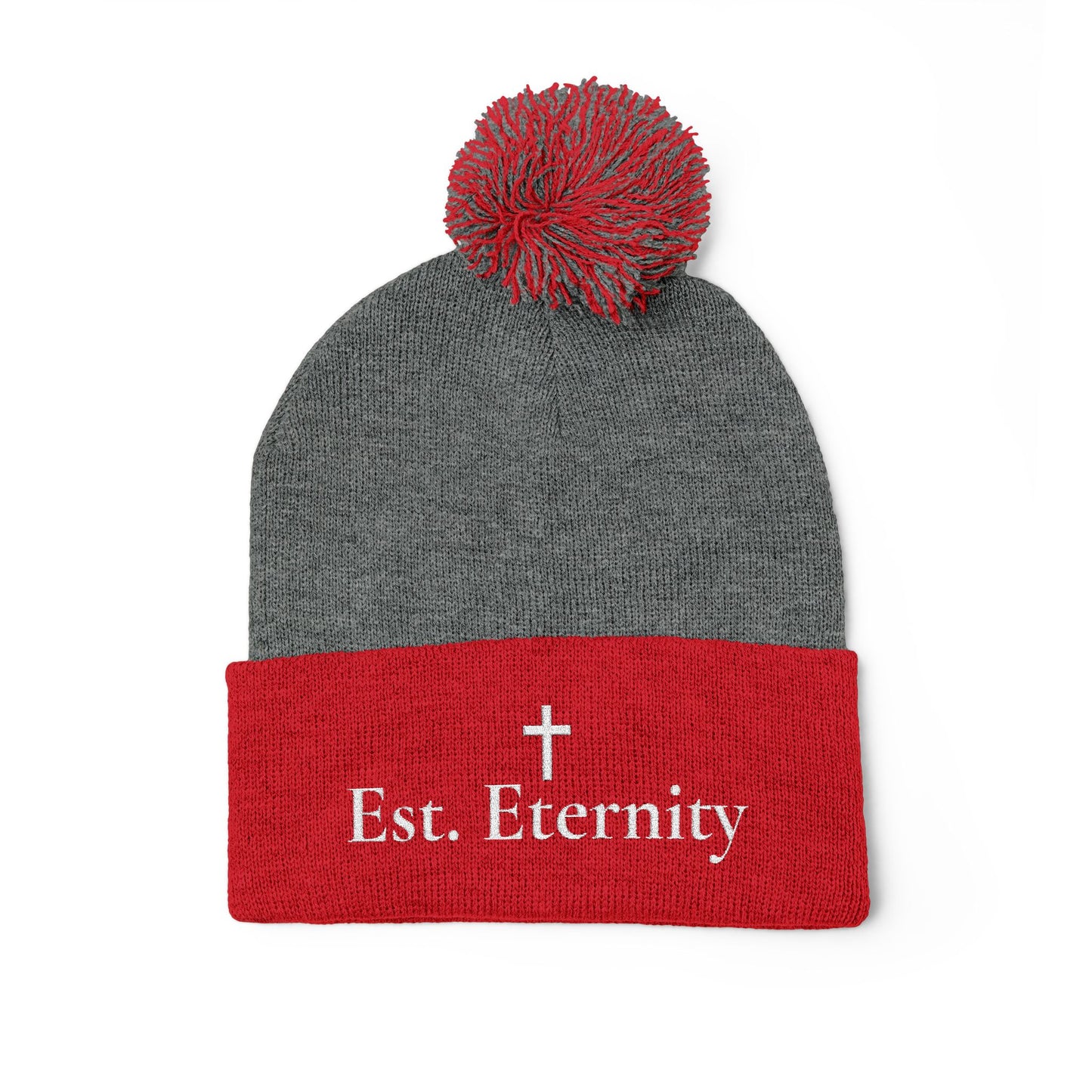 Embroidered 'Eve, Eternity' Pom-Pom Knit Cap — Cozy Christian Beanie