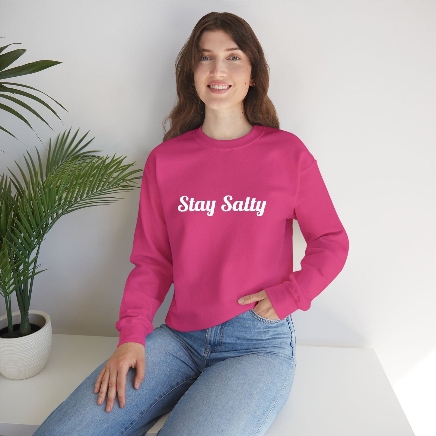 Personalize Embroidered crewneck Sweatshirt — Use your own words on front and left sleeve
