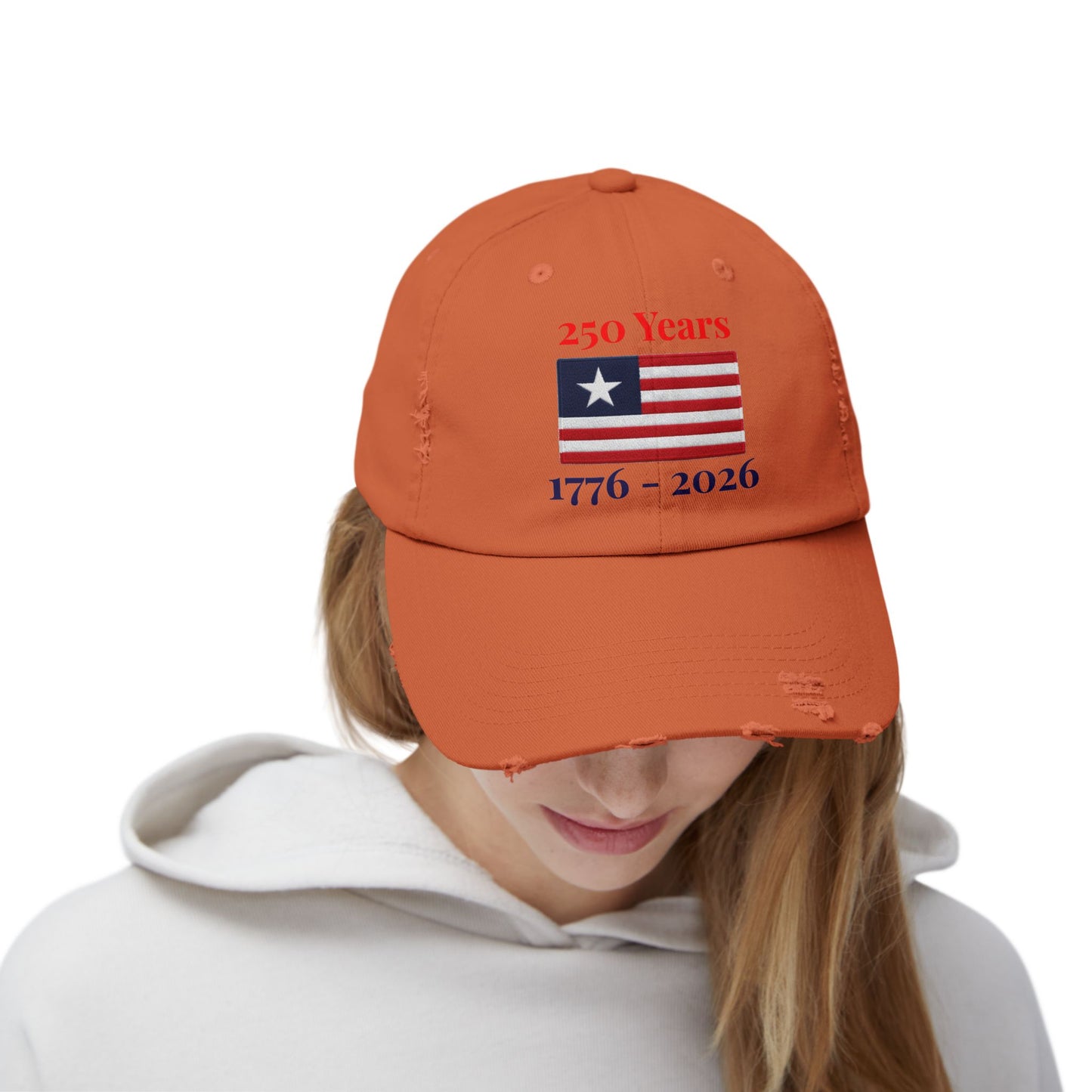 USA 250 Years Embroidered Distressed Dad Cap | 1776–2026 Patriotic Flag Hat