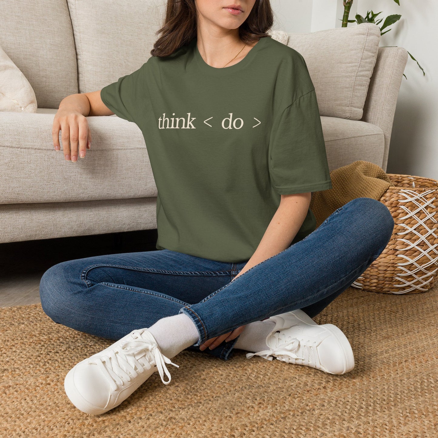 think < do > Unisex Softstyle T-Shirt | Minimalist Inspirational Tee with Momentum Back Detail