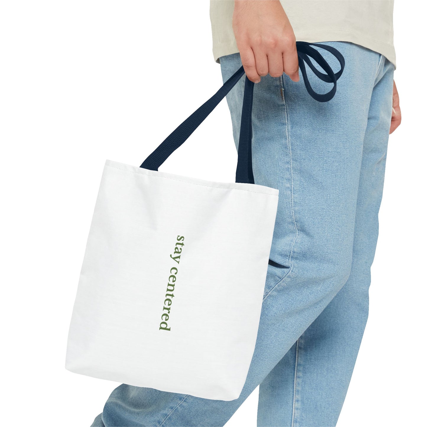 Stay Centered Minimalist Tote Bag – Neutral Wellness Aesthetic Canvas Tote | Sage Green Modern Everyday Carryall