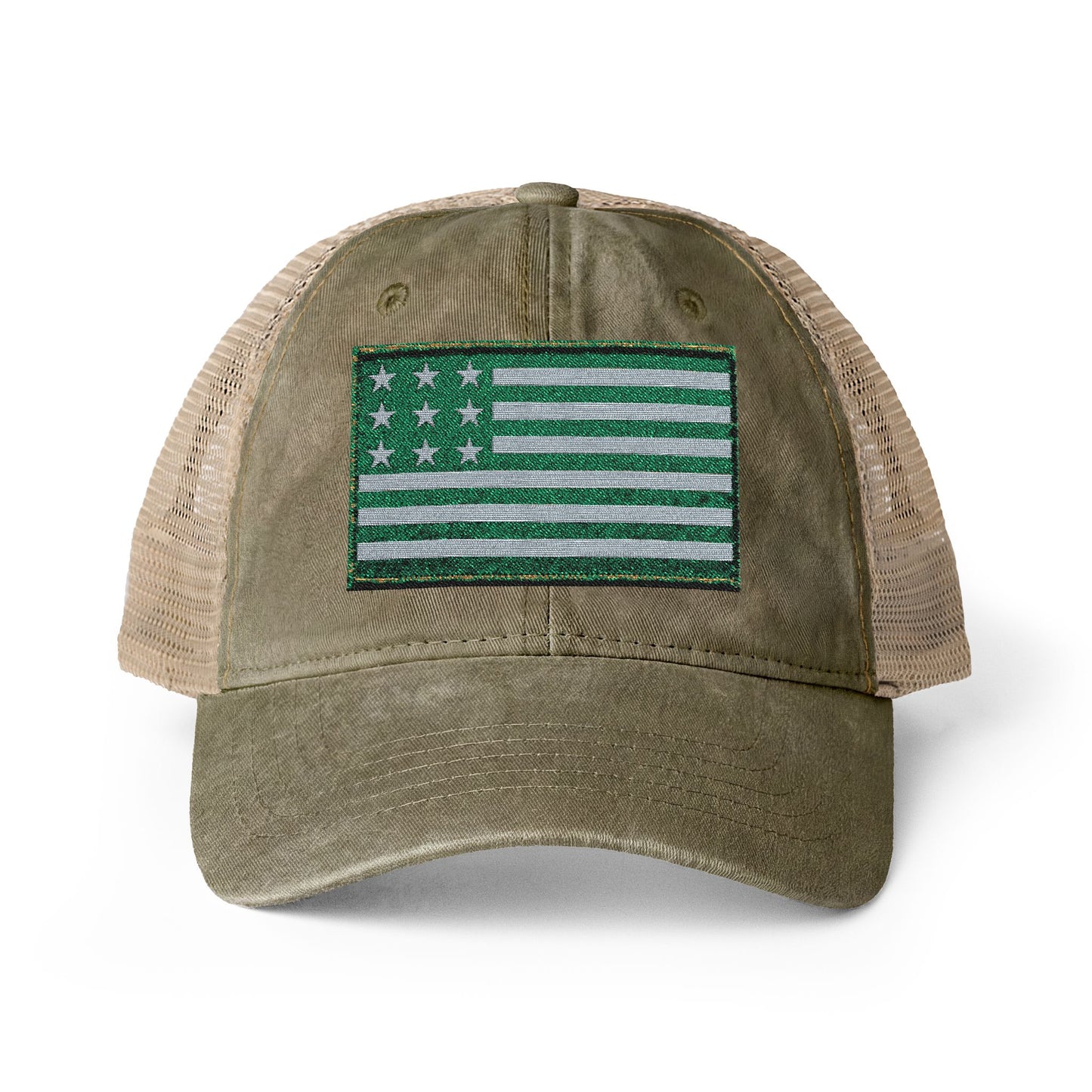 Vintage America Women’s Washed Mesh-Back Cap – Embroidered Heritage Flag Hat