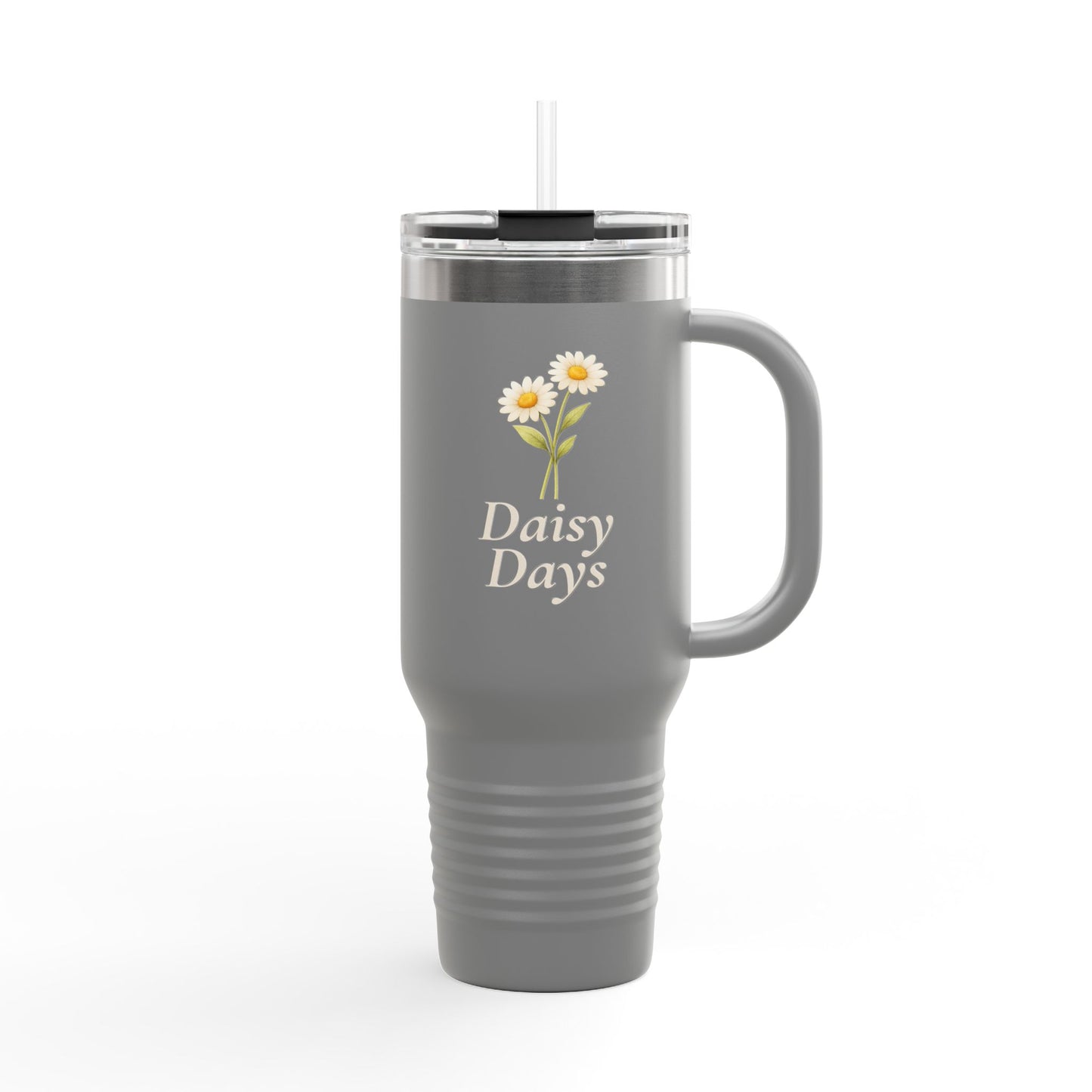 Daisy Days 40 oz Insulated Travel Mug | Floral Tumbler with Handle
