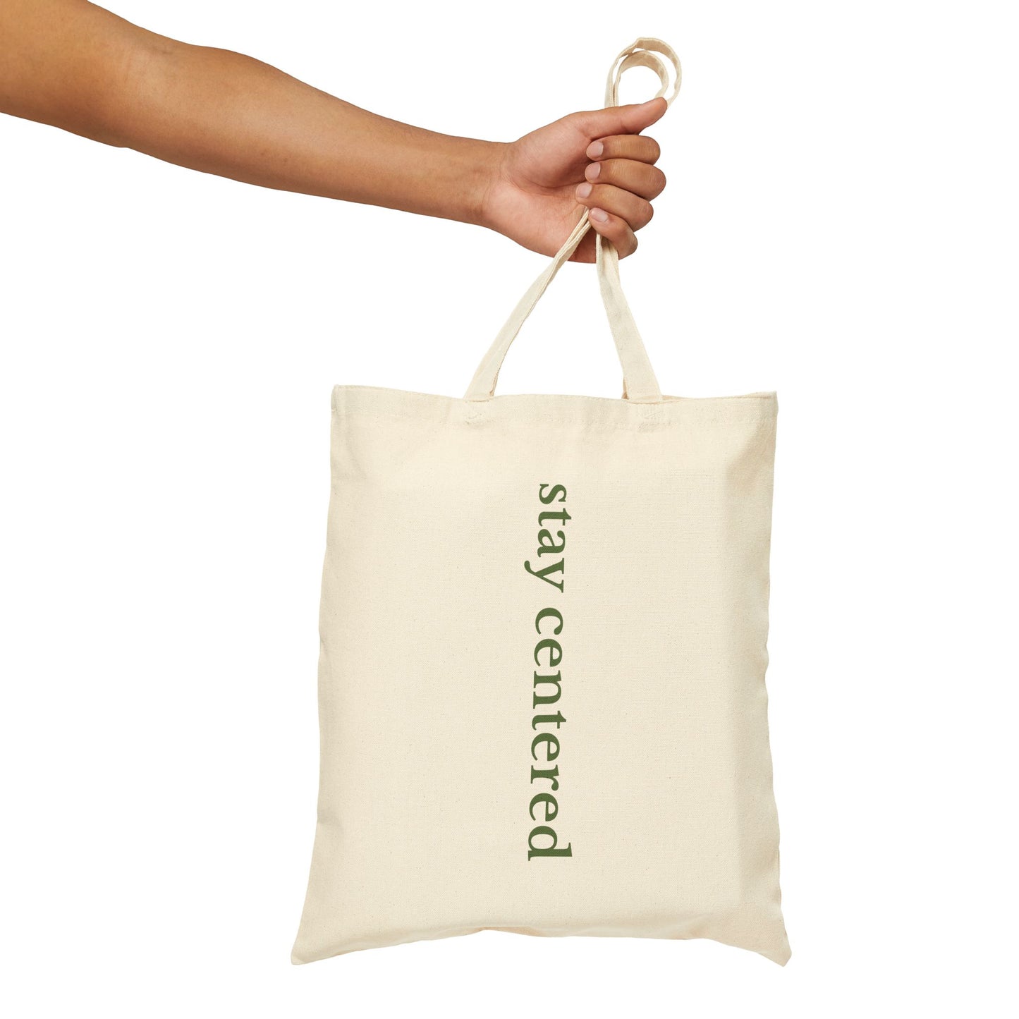 Stay Centered Minimalist Cotton Canvas Tote Bag – Sage Green Wellness Aesthetic Everyday Carryall