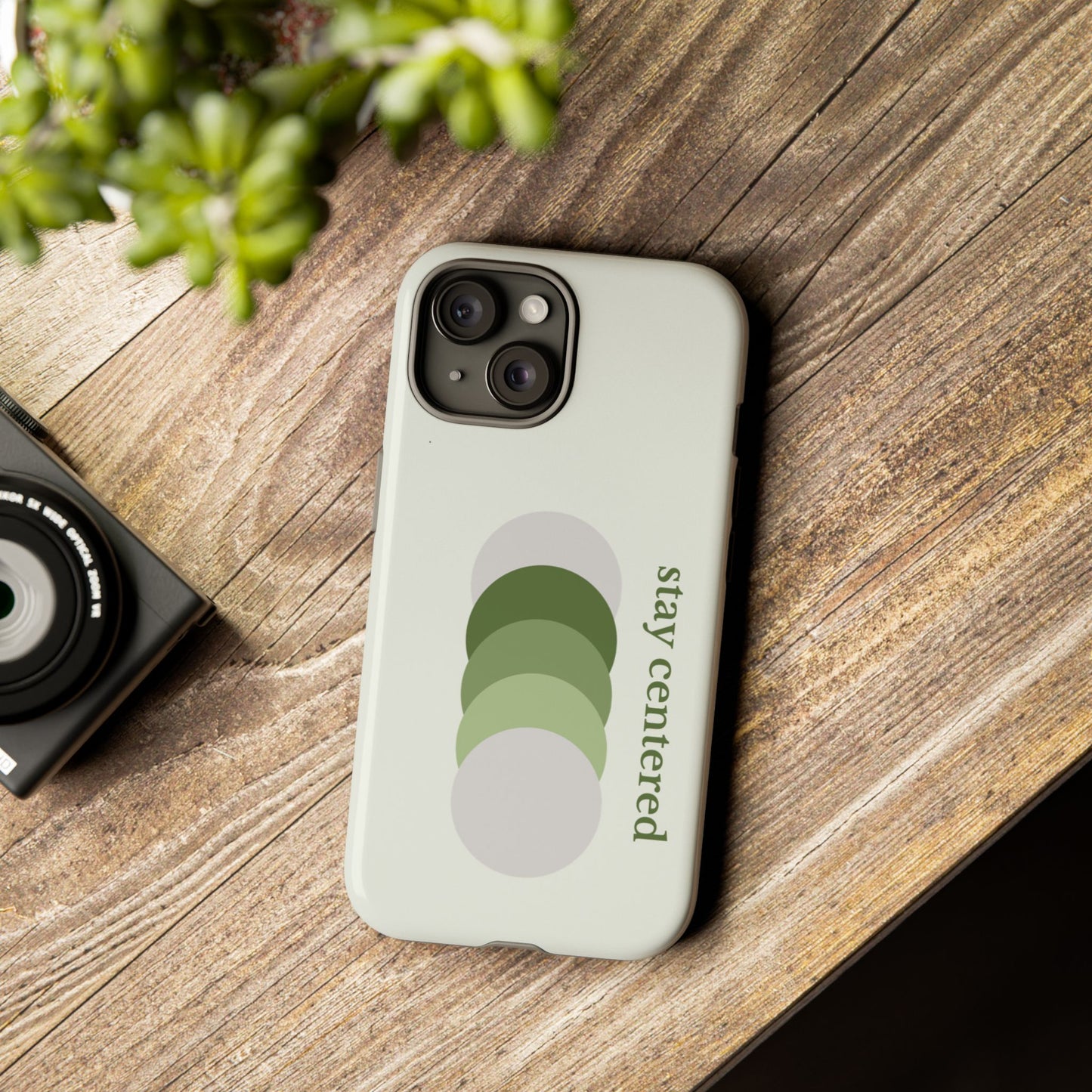 Stay Centered Minimalist Phone Case – Sage Green Wellness Aesthetic iPhone Case | Modern Neutral Protective Cover