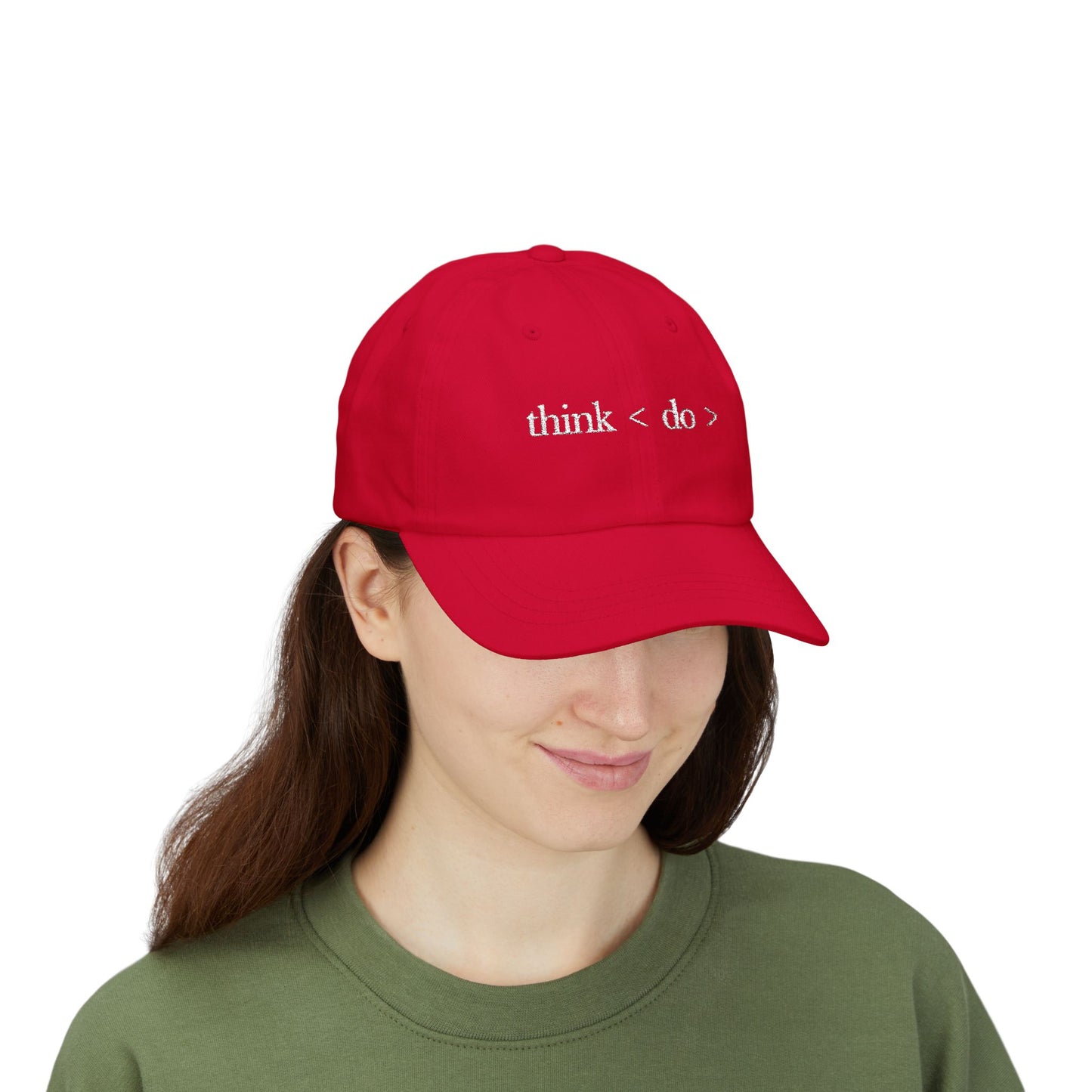 think < do > Minimalist Embroidered Dad Cap | Ivory Thread | Unisex Adjustable Hat