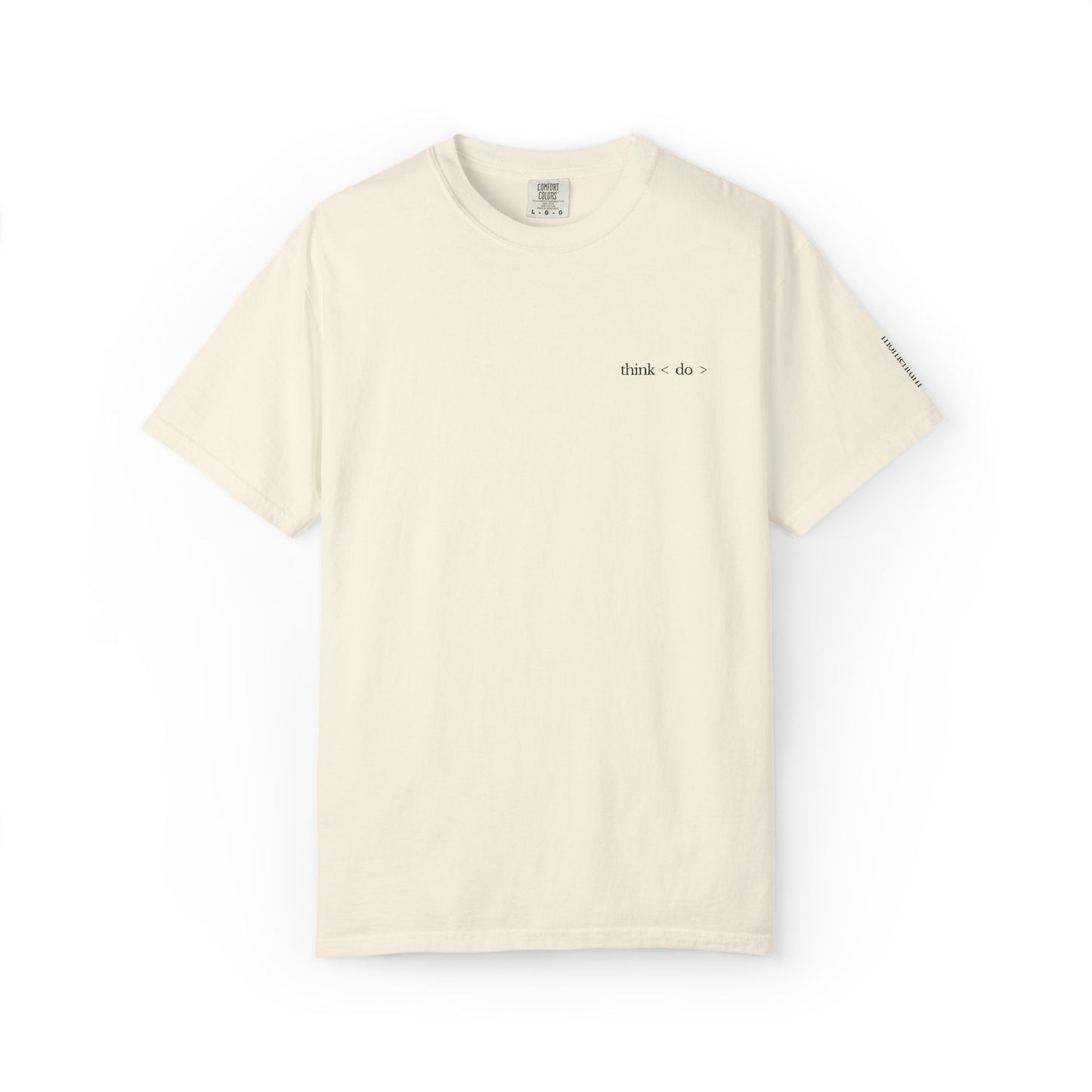 think < do > Embroidered Unisex T-Shirt | Espresso Thread with Momentum Sleeve Detail | Minimalist Everyday Tee