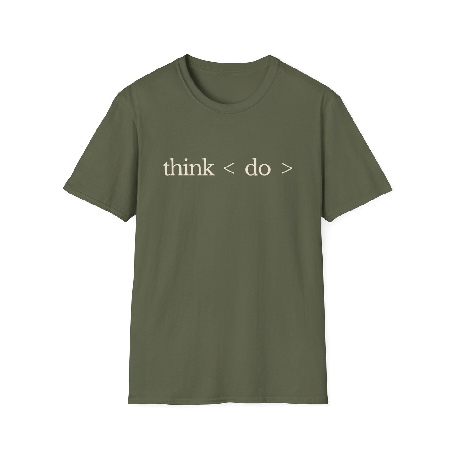 think < do > Unisex Softstyle T-Shirt | Minimalist Inspirational Tee with Momentum Back Detail