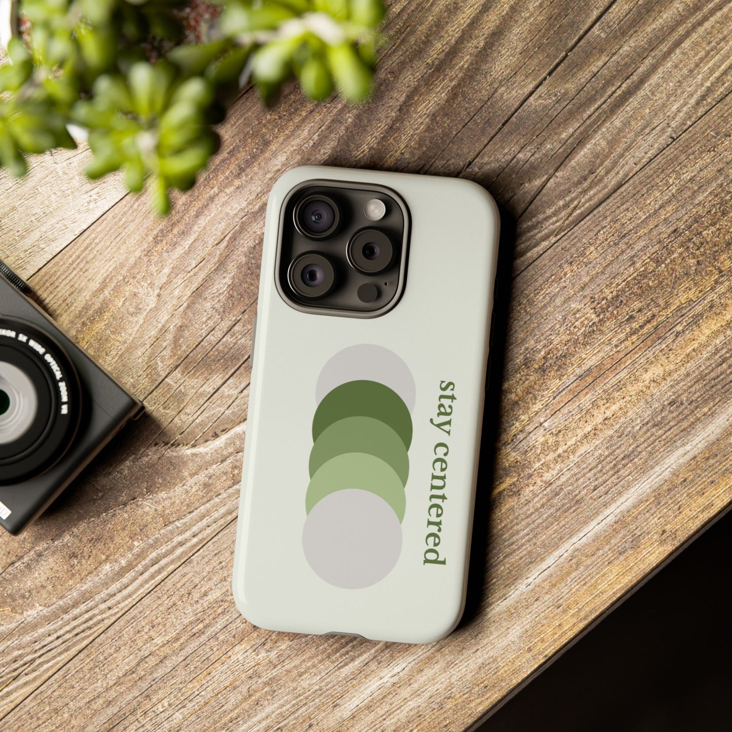 Stay Centered Minimalist Phone Case – Sage Green Wellness Aesthetic iPhone Case | Modern Neutral Protective Cover