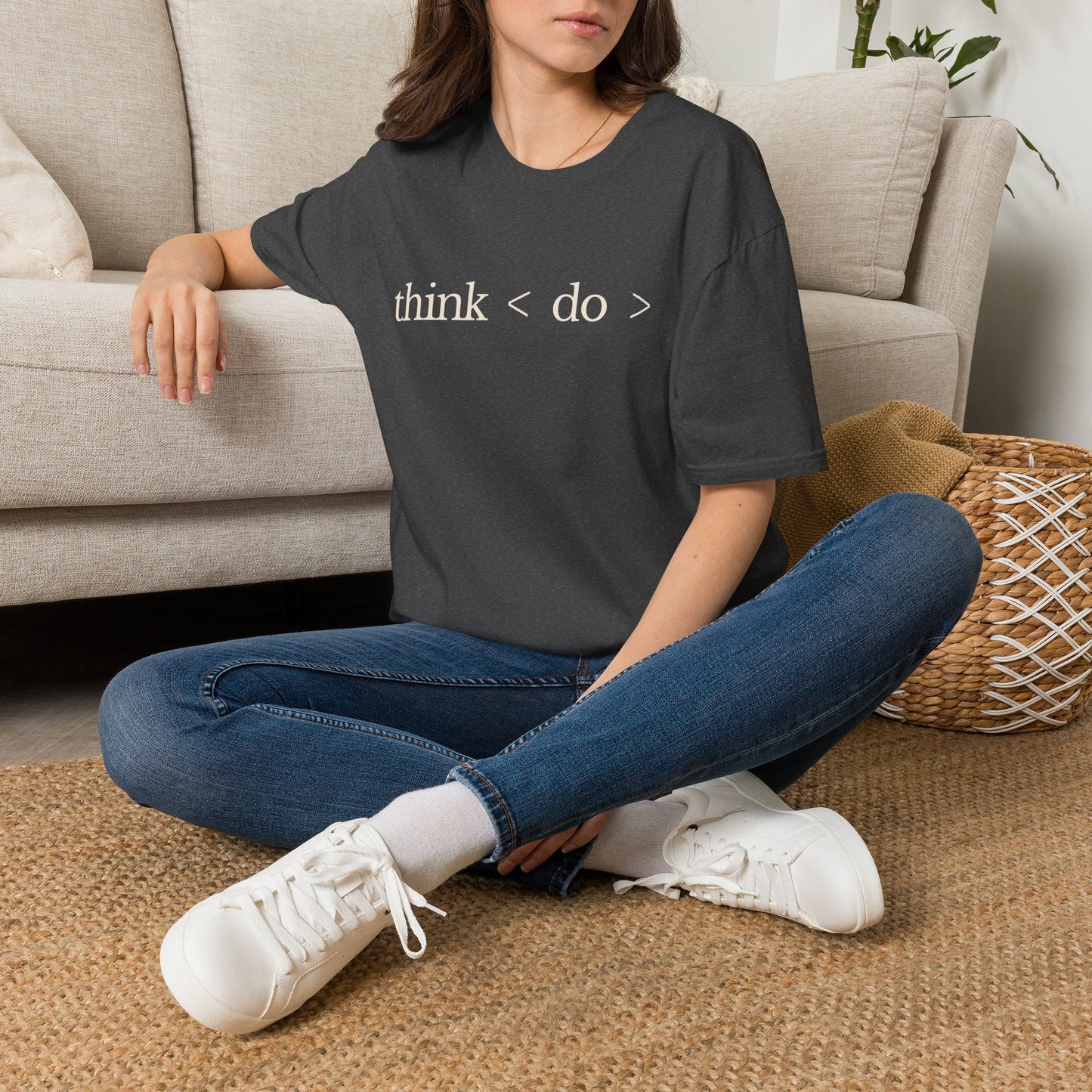 think < do > Unisex Softstyle T-Shirt | Minimalist Inspirational Tee with Momentum Back Detail