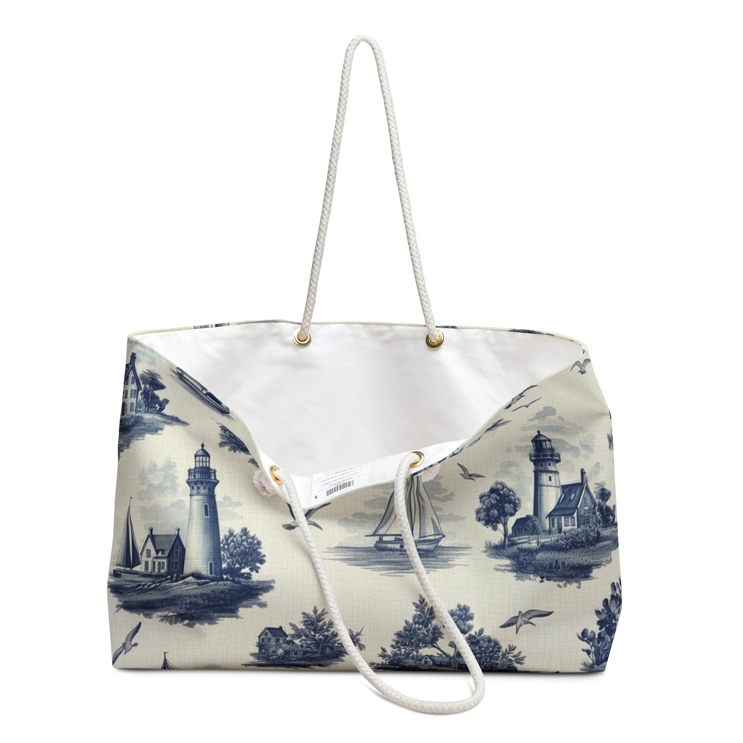 New England Coastal Heritage Weekender Bag | Vintage Blue & Ivory Travel Tote
