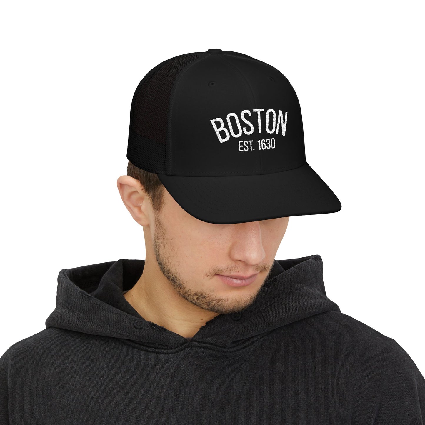 Boston Embroidered Trucker Cap — 'BOSTON EST. 1630' Snapback Hat