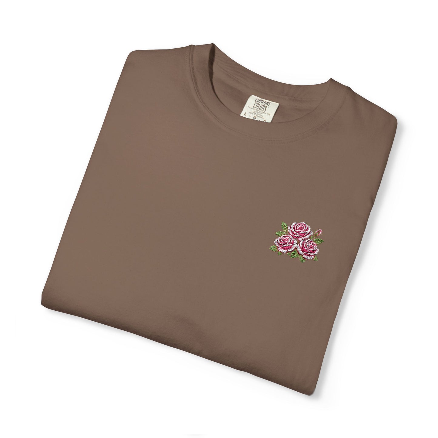 Simple Rose Bouquet Embroidered T-Shirt with Sleeve Detail