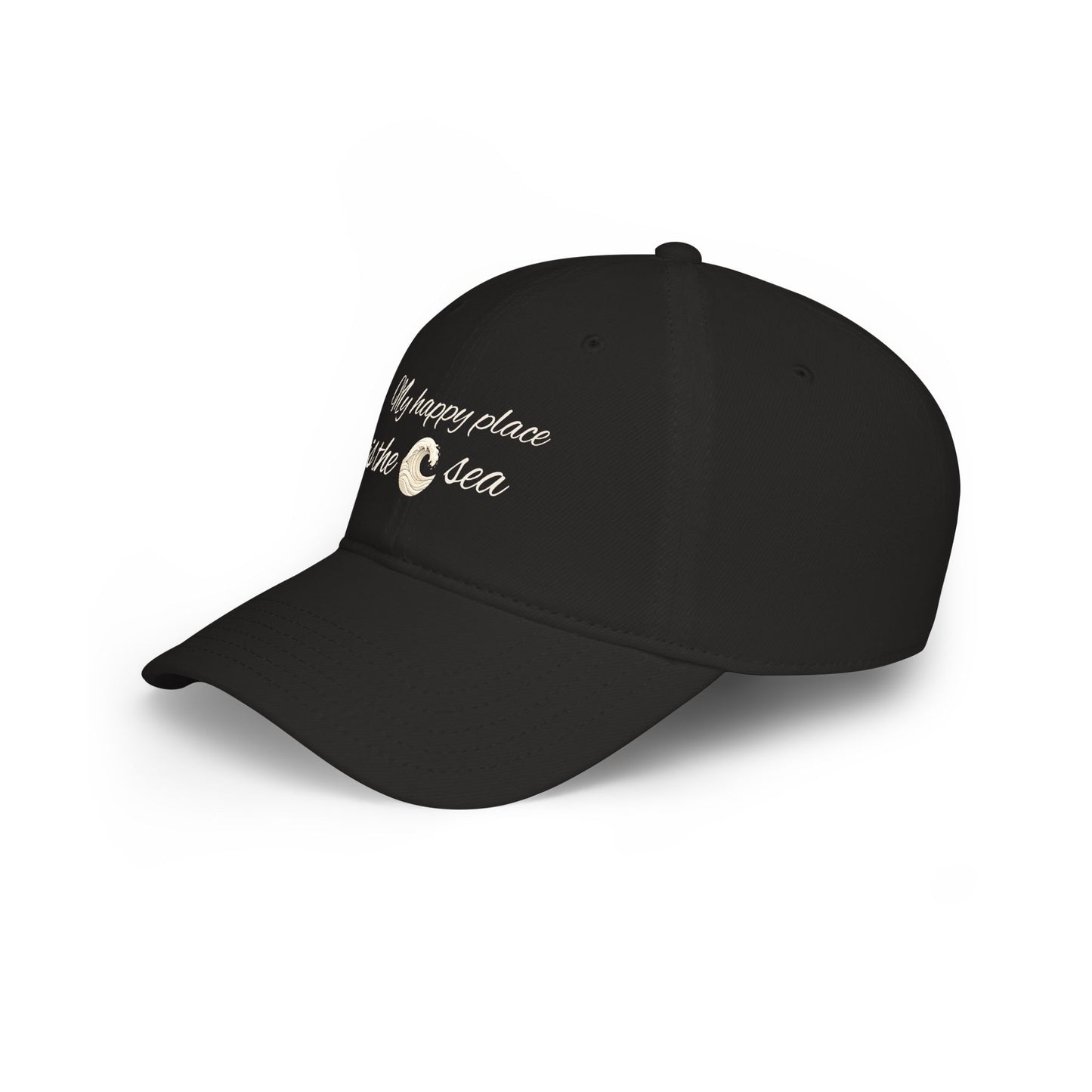 my happy place Is the sea Low Profile Baseball Cap with wave accent