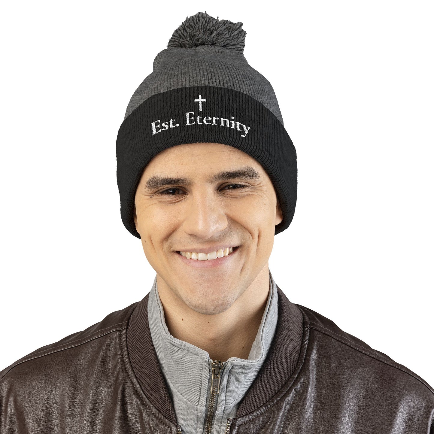 Embroidered 'Eve, Eternity' Pom-Pom Knit Cap — Cozy Christian Beanie