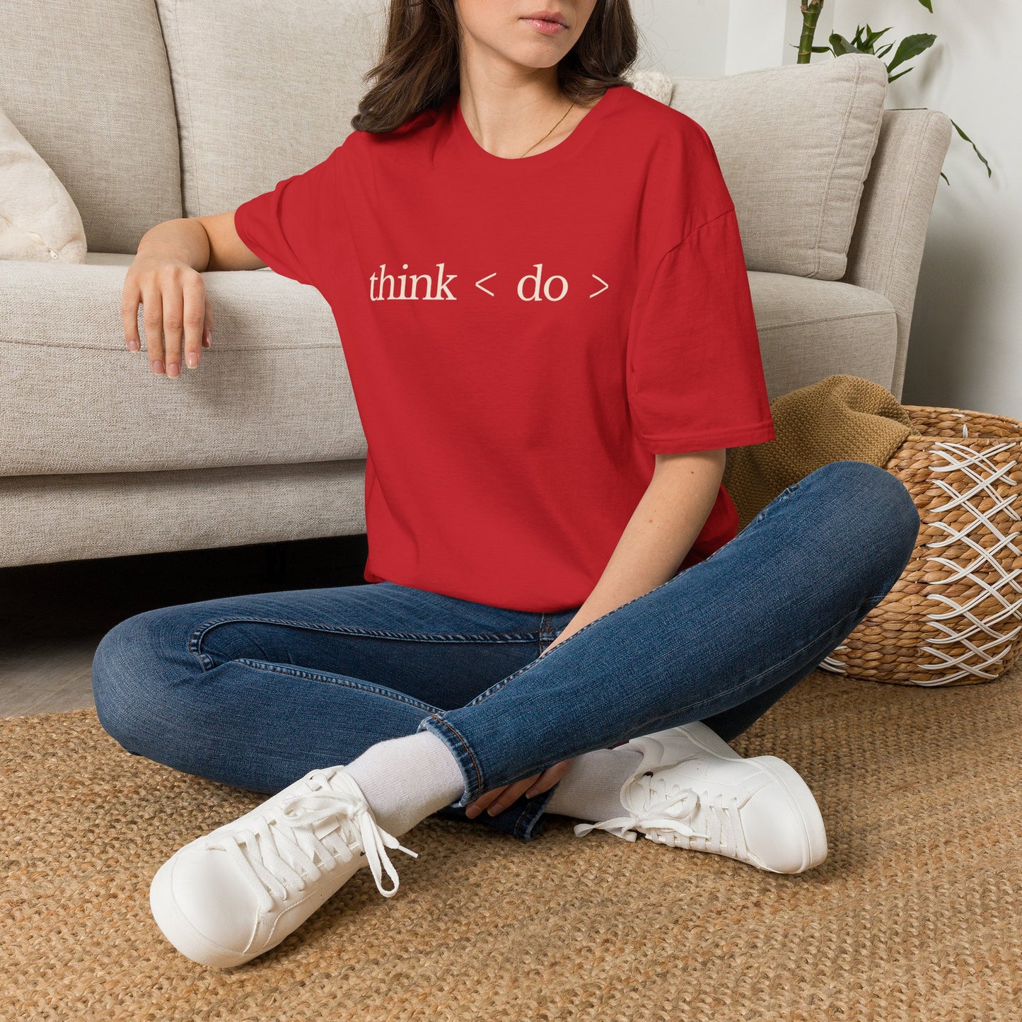 think < do > Unisex Softstyle T-Shirt | Minimalist Inspirational Tee with Momentum Back Detail