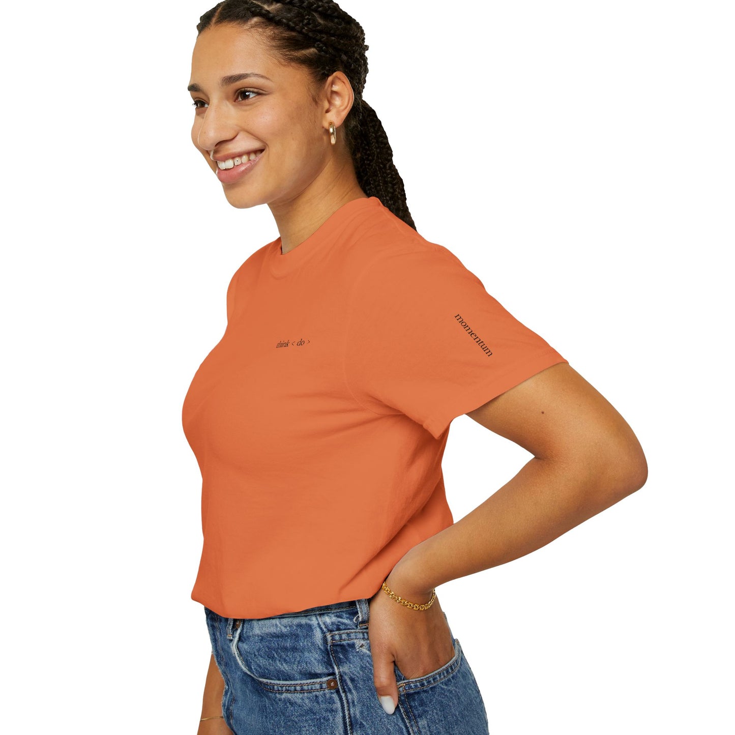 think < do > Embroidered Unisex T-Shirt | Espresso Thread with Momentum Sleeve Detail | Minimalist Everyday Tee