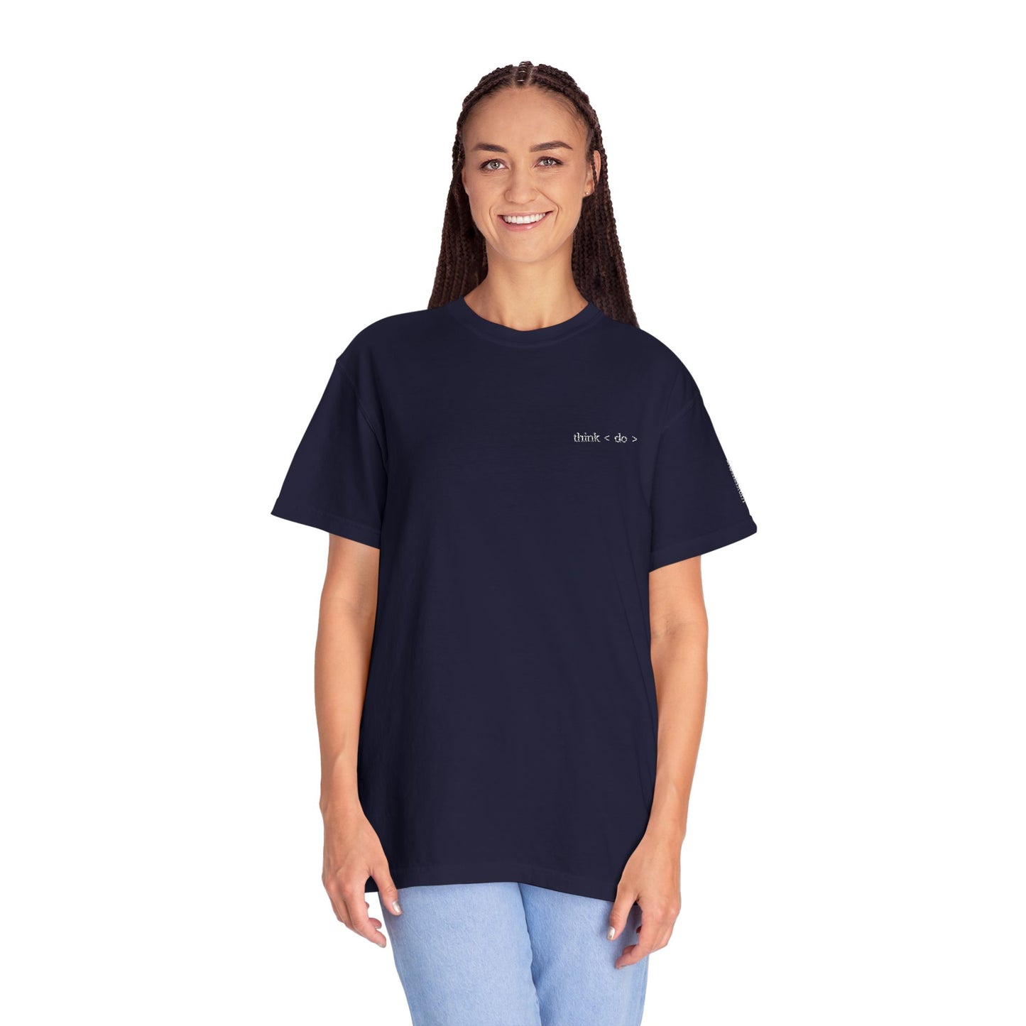 Think < Do > Embroidered Unisex T-Shirt | Minimalist Everyday Tee | Ivory Thread