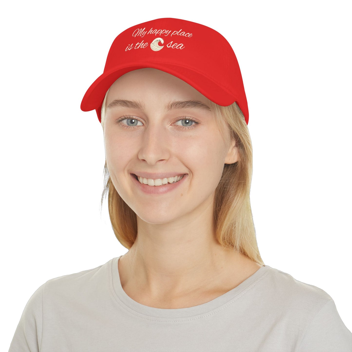 my happy place Is the sea Low Profile Baseball Cap with wave accent