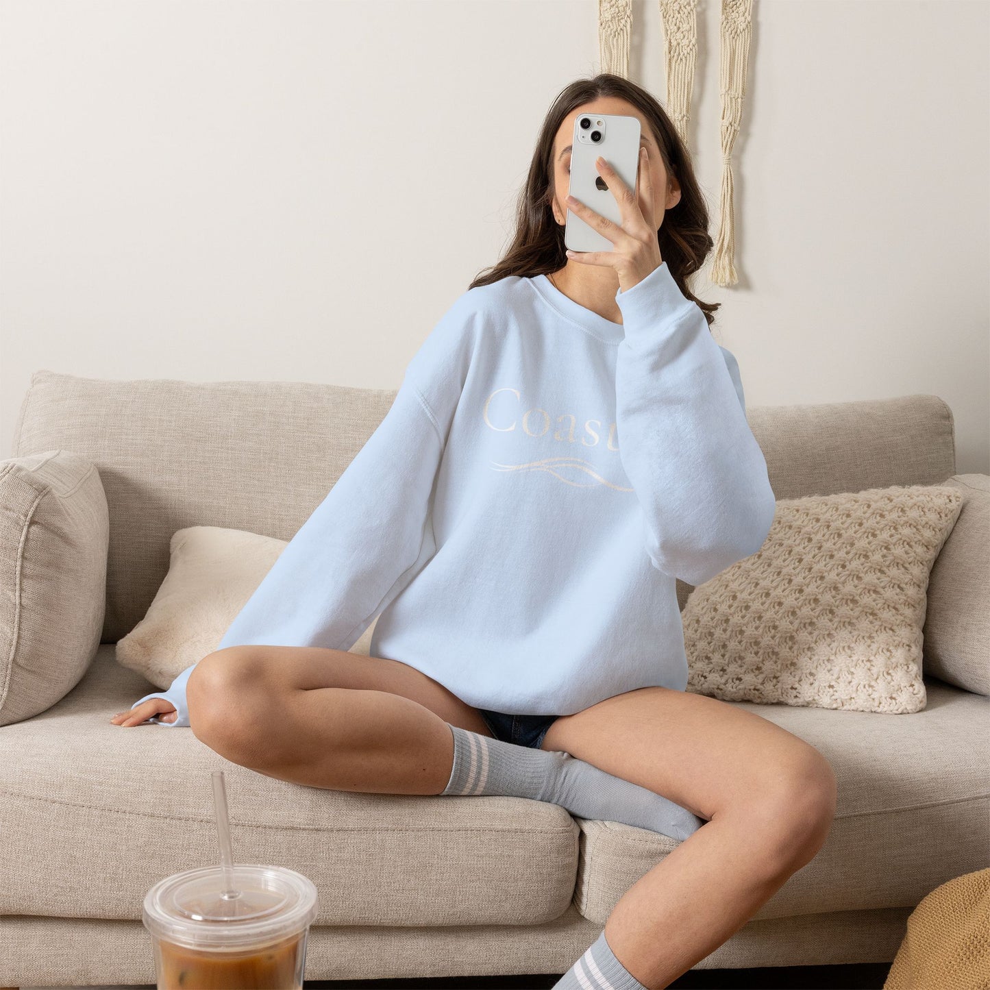 Personalize Embroidered crewneck Sweatshirt — Use your own words on front and left sleeve