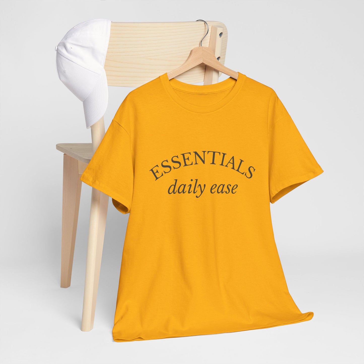 Essentials Embroidered Unisex Heavy Cotton Tee | Daily Ease Curved Text T-Shirt | Minimalist Everyday Shirt