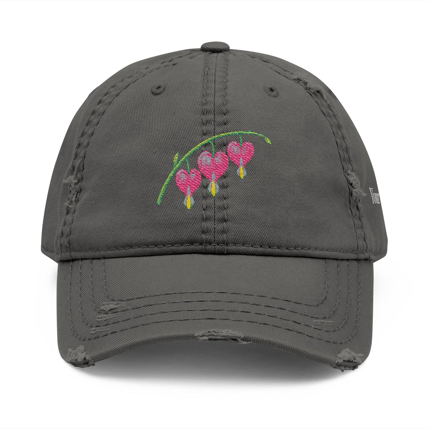 Embroidered Distressed Dad Hat — Bleeding Heart Floral with “Mom” Back