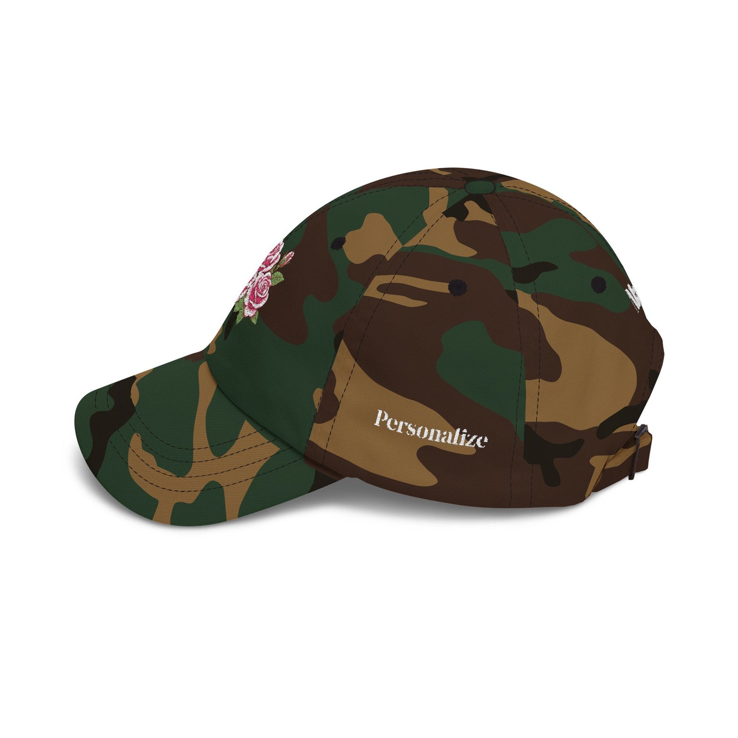 Embroidered Rose Floral Mama Dad Hat with Personalized Side Name