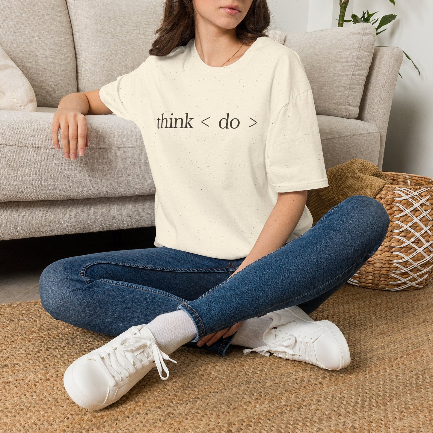 think < do > Unisex Softstyle T-Shirt | Minimalist Inspirational Tee with Momentum Back Detail