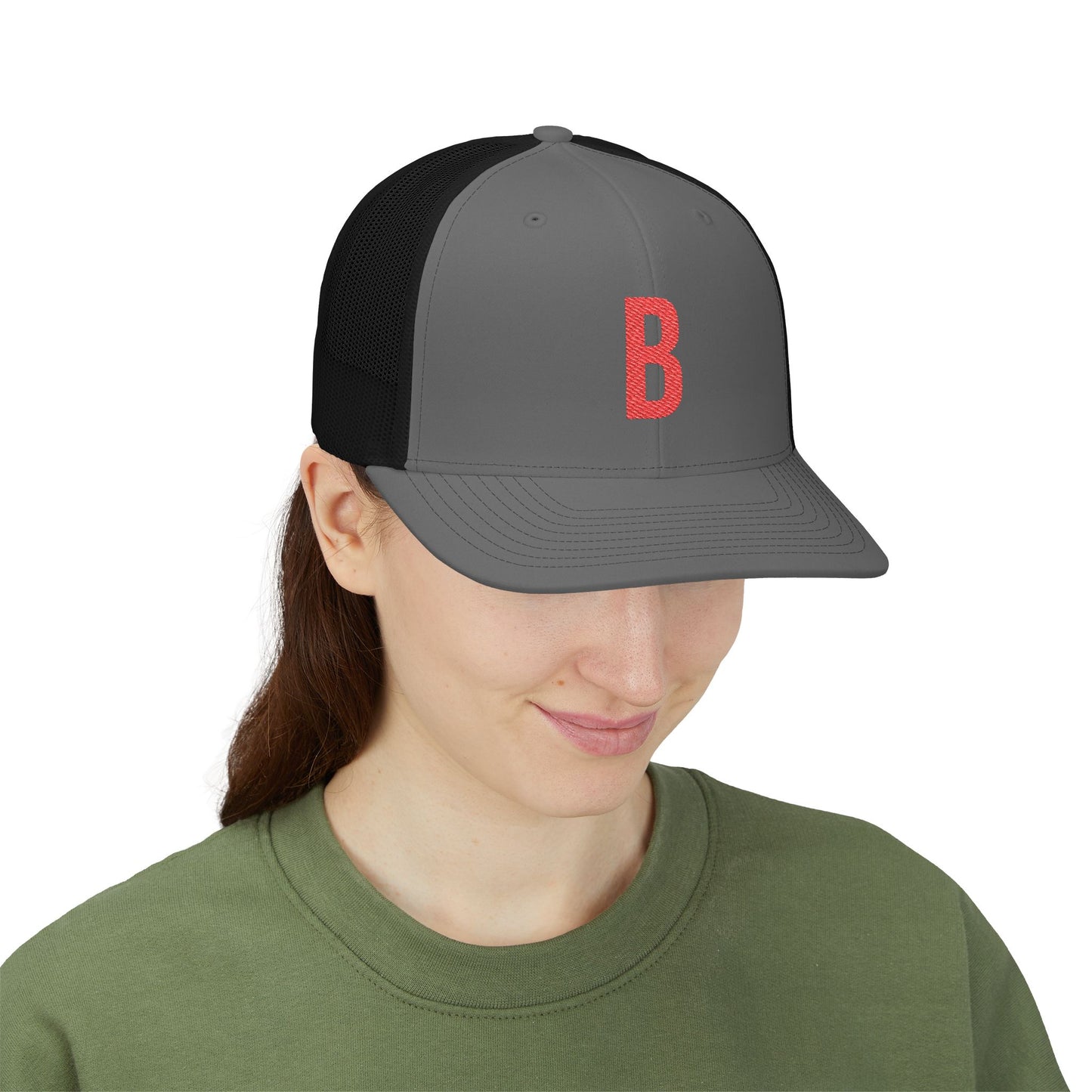 Boston (B) red embroidered Monogram Snapback Trucker Cap - Heritage Places Collection