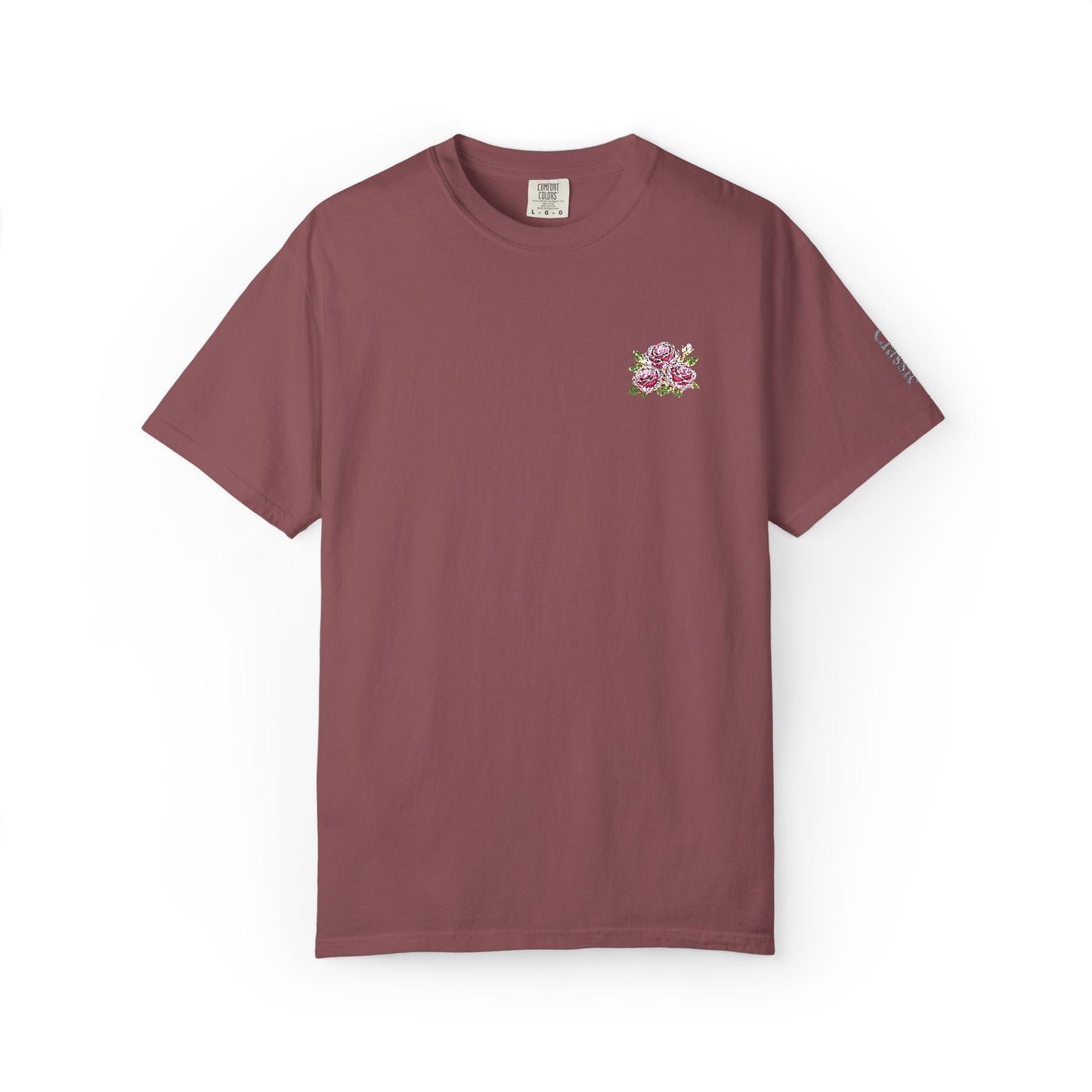 Simple Rose Bouquet Embroidered T-Shirt with Sleeve Detail