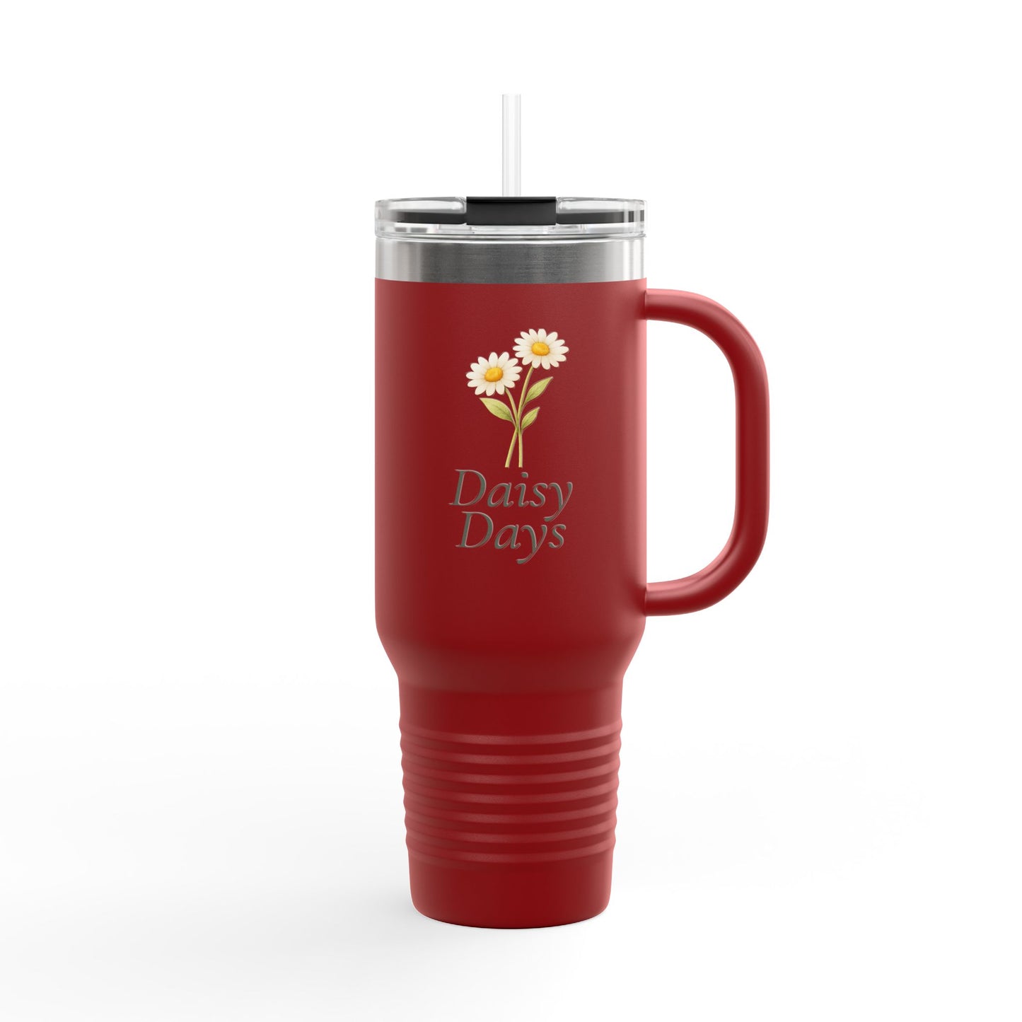 Daisy Days 40 oz Insulated Travel Mug | Floral Tumbler with Handle | Simple Daisy Drinkware