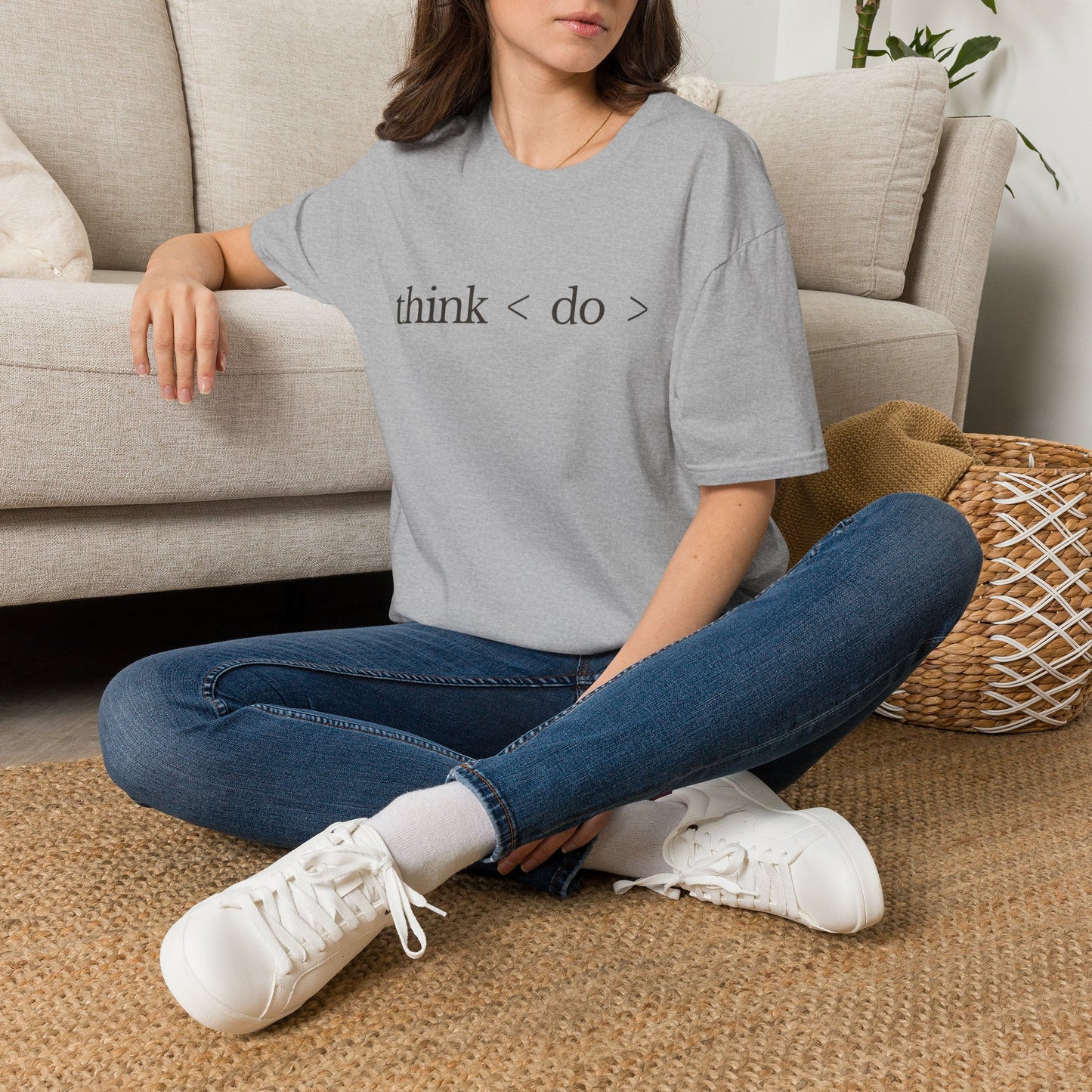think < do > Unisex Softstyle T-Shirt | Minimalist Inspirational Tee with Momentum Back Detail