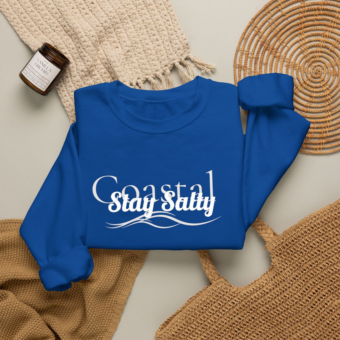 Personalize Embroidered crewneck Sweatshirt — Use your own words on front and left sleeve