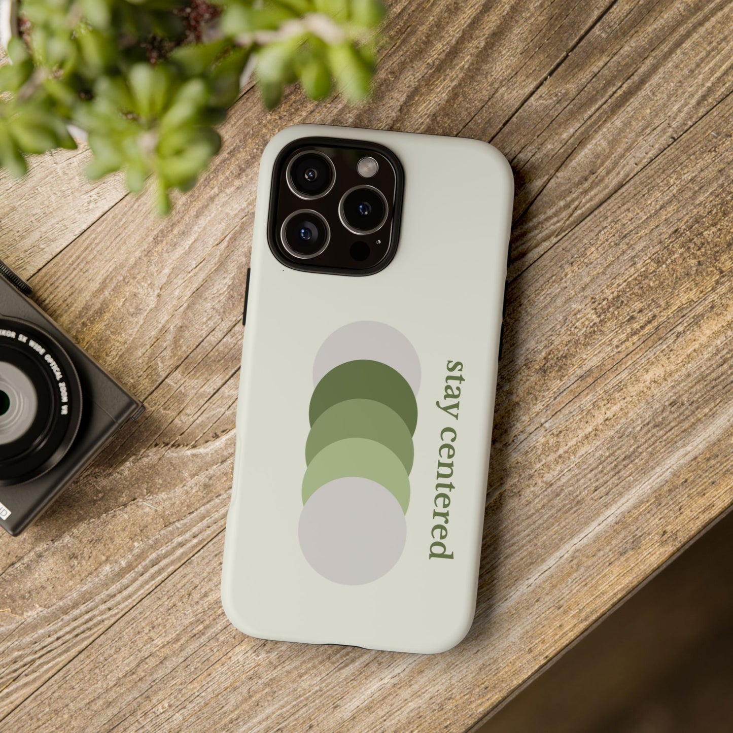 Stay Centered Minimalist Phone Case – Sage Green Wellness Aesthetic iPhone Case | Modern Neutral Protective Cover
