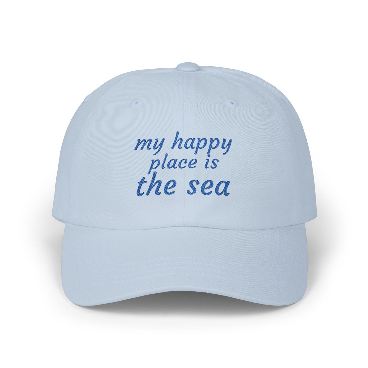 My Happy Place Is the Sea Embroidered White Dad Cap