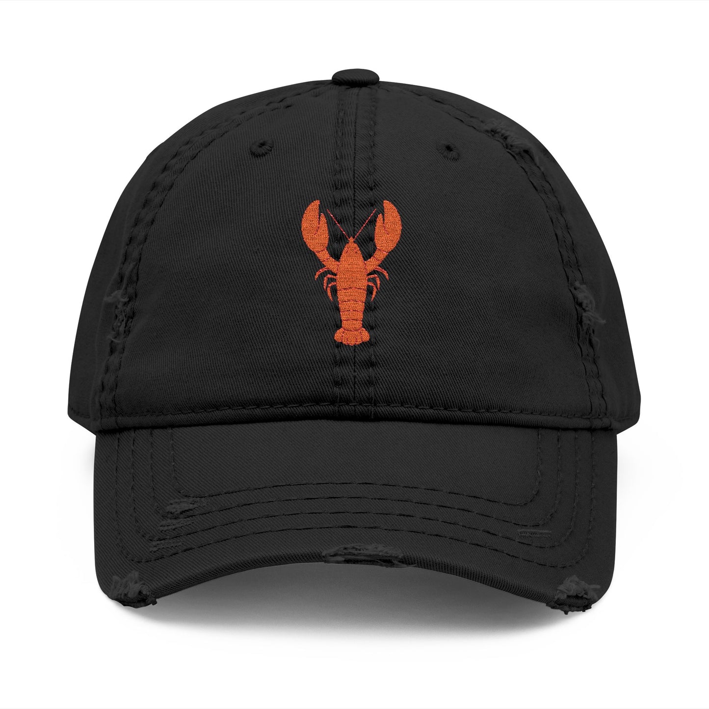 Distressed Embroidered Lobster Dad Hat — Vintage Washed Baseball Cap