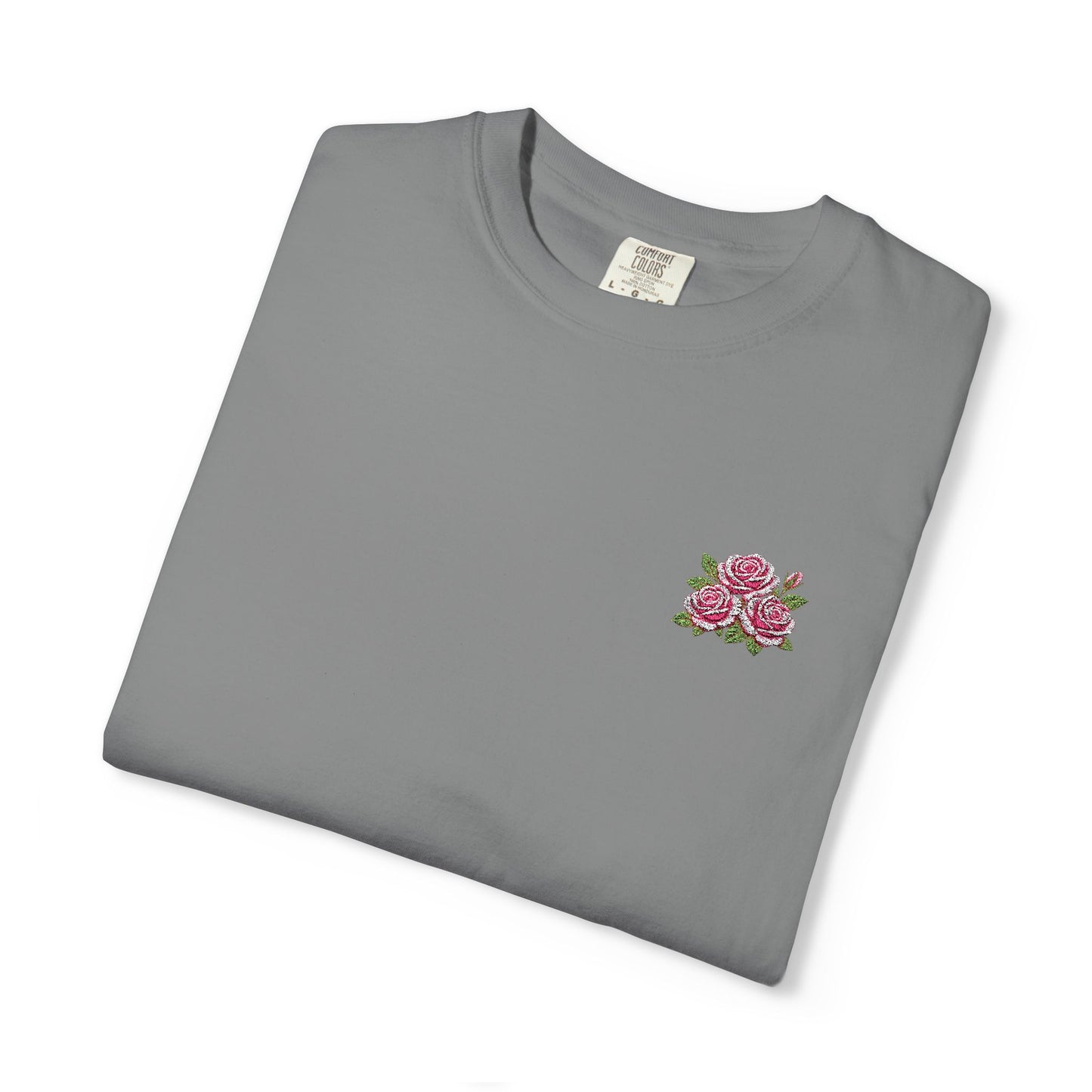 Simple Rose Bouquet Embroidered T-Shirt with Sleeve Detail