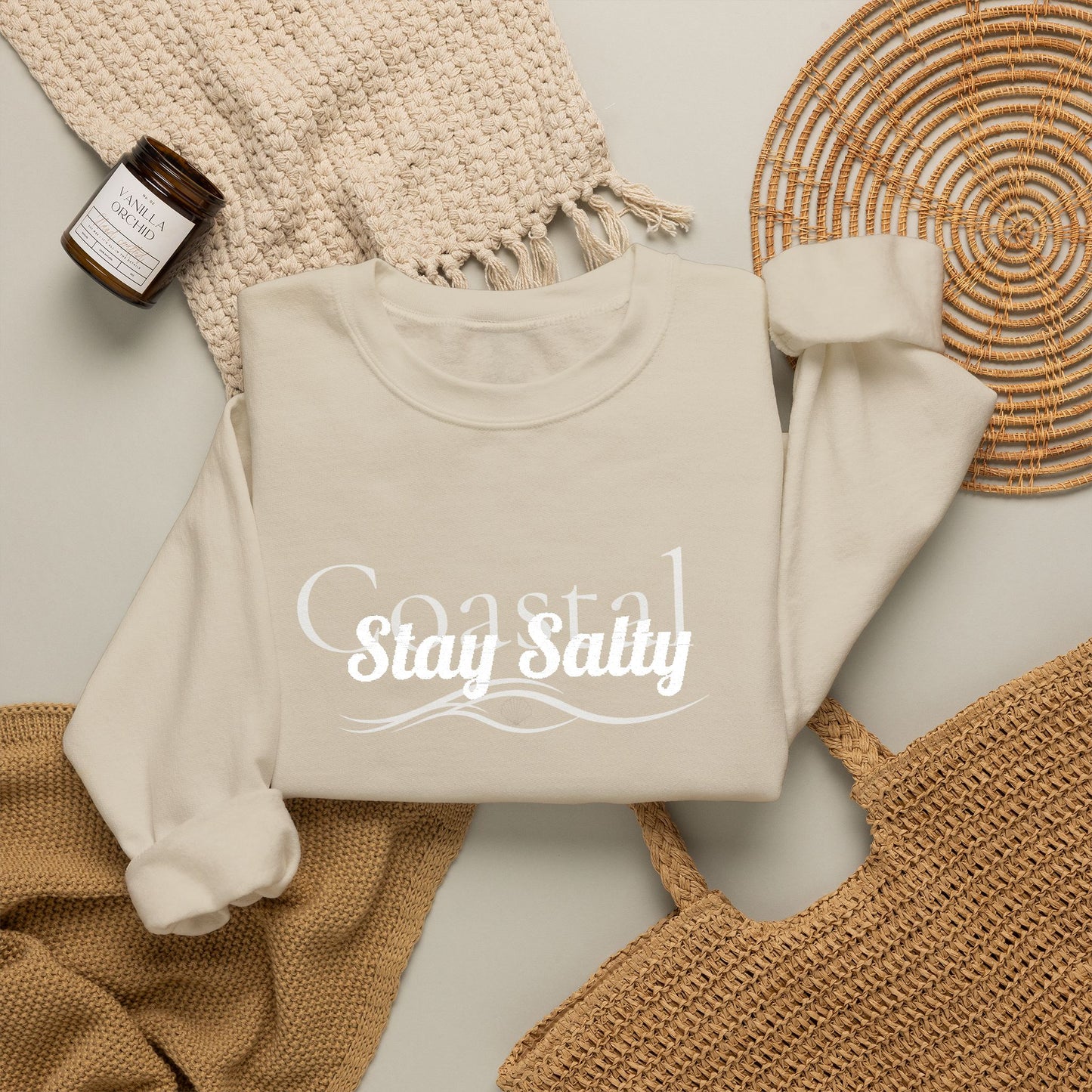Personalize Embroidered crewneck Sweatshirt — Use your own words on front and left sleeve