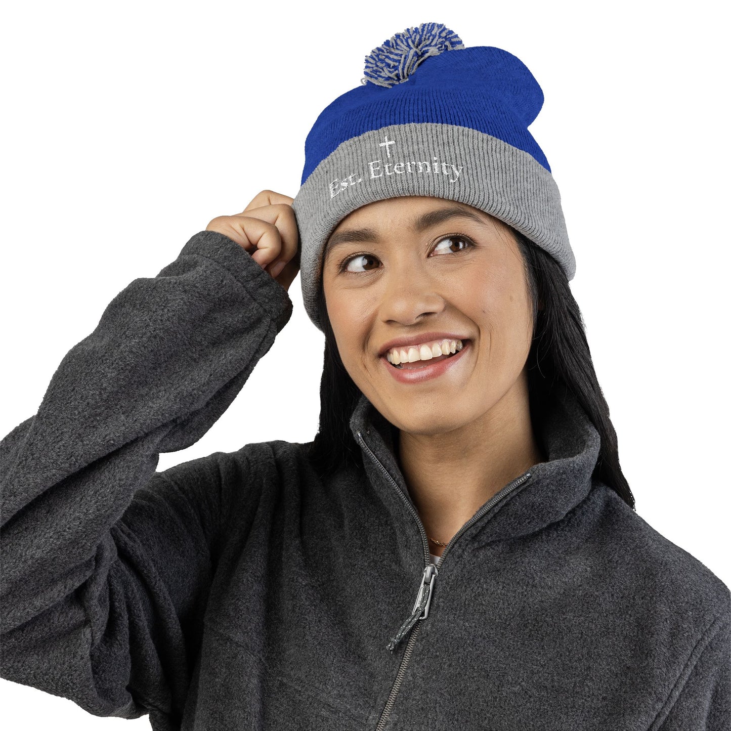 Embroidered 'Eve, Eternity' Pom-Pom Knit Cap — Cozy Christian Beanie