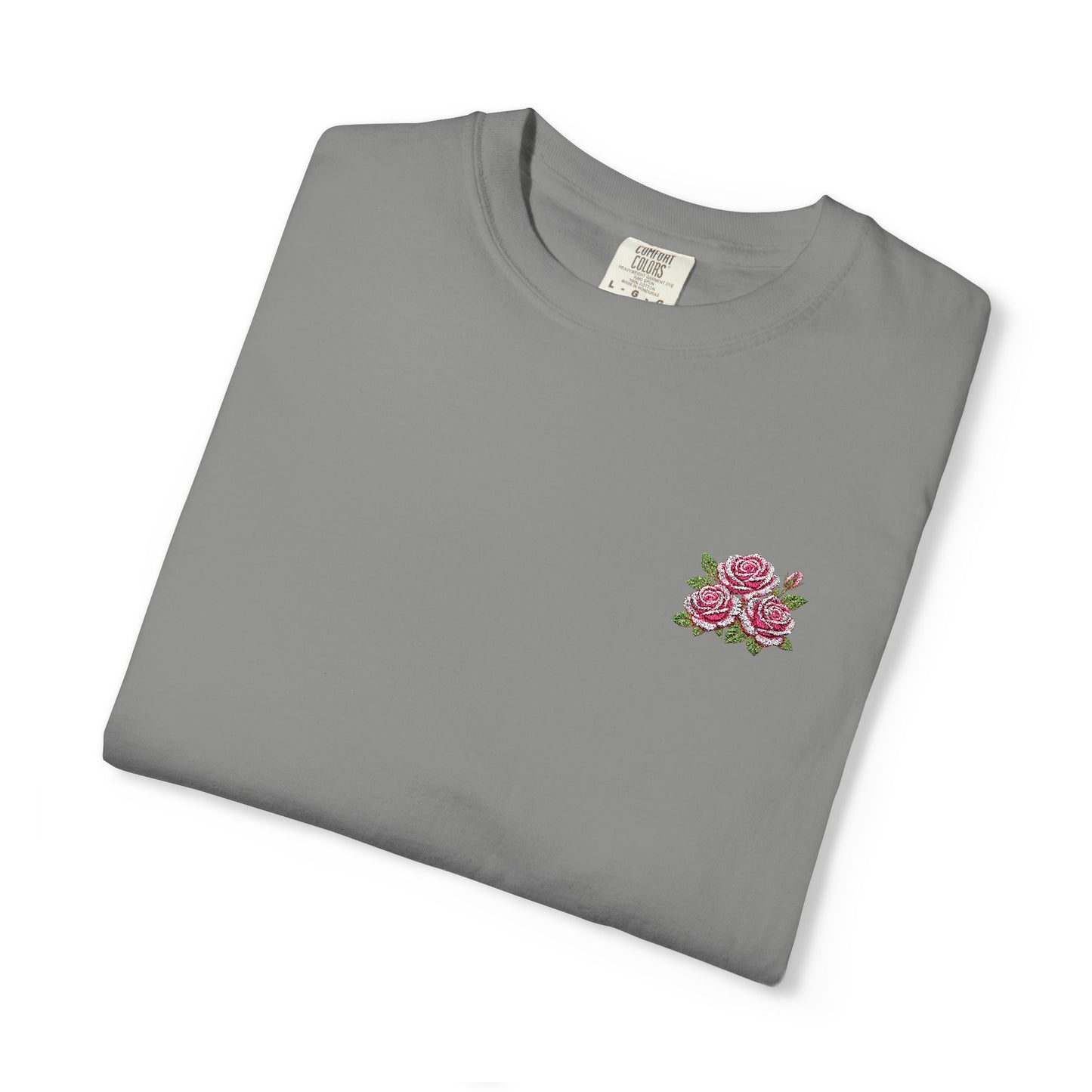 Simple Rose Bouquet Embroidered T-Shirt with Sleeve Detail